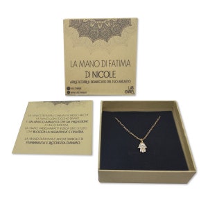 Collana con zirconi La Mano di Fatima con confezione regalo inclusa e cartolina Significato