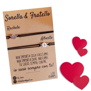 Set 2 bracciali Sorella & Fratello con nomi su cartolina | Idea Regalo per Fratelli | Bracciali da condividere