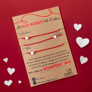 Tre Bracciali Filo Rosso del Destino | Cartolina con i vostri nomi scegli tu il ciondolo