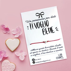 Bracciale regolabile esprimi desiderio TI VOGLIO BENE con cartolina ricordo | Scegli tu ciondolo e colore del cordoncino