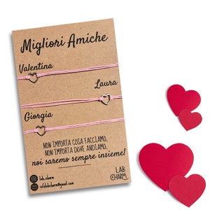 Set 3 bracciali Migliori Amiche con nomi su cartolina | Idea Regalo per Amiche | Bracciali da condividere