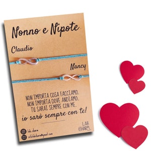 Set 2 bracciali Nonno & Nipote con nomi su cartolina | Idea Regalo per Nonni e  Nipoti | Bracciali da condividere
