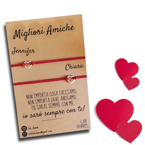 Set 2 bracciali Migliori Amiche con nomi su cartolina | Idea Regalo per Amiche | Bracciali da condividere