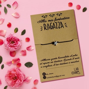 Bracciale regolabile esprimi desiderio per RAGAZZA FIDANZATA con cartolina ricordo | Scegli tu ciondolo e colore del cordoncino
