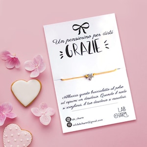 Bracciale regolabile esprimi desiderio GRAZIE con cartolina ricordo | Scegli tu ciondolo e colore del cordoncino