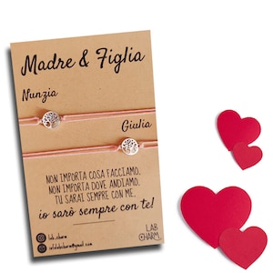 Set 2 bracciali Madre & Figlia con nomi su cartolina | Idea Regalo per Mamma e Figlia | Bracciali da condividere