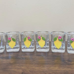 Hand Painted Lemon Shot Glasses - Set of 6, Heavy Weight  Glass