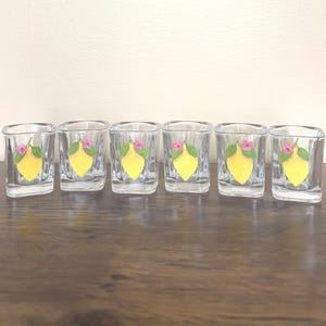 Lemon/Limoncello Shot Glasses. Original. Hand Painted. New. Heavy Weight Glass. Holds 2.0 Ounces. Set of 6.