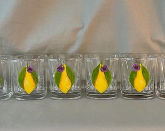 Hand Painted Lemon Limoncello Shot Glasses Set of 6, Heavy Glass (2 Ounces)
