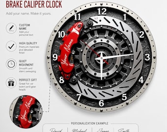 Personalisierte Bremsscheiben-Wanduhr aus Glas, Dekoration für die Autowerkstatt (geräuschloses Uhrwerk)