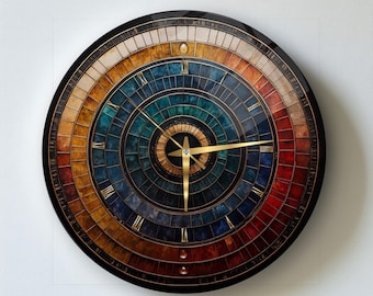 Luxury Stained Glass Wall Clock, Silent Non-Ticking Glass Clock, Roman Numeral Wall Decor, Modern Living Room Decor, Housewarming Gift