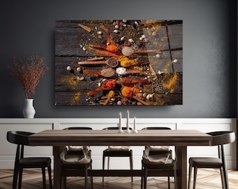 Spices Glass Wall Art, Rustic Kitchen Decor, Culinary Food Artwork