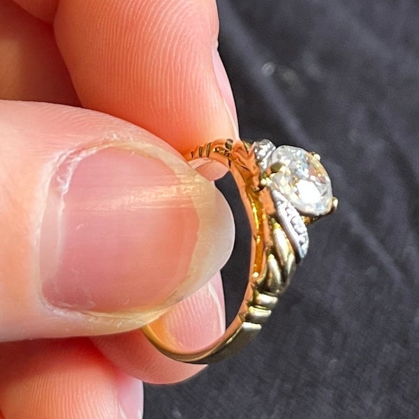 vintage Lindenwold engagement wedding ring - 14 kt gold plated cz sz 6 - 1970