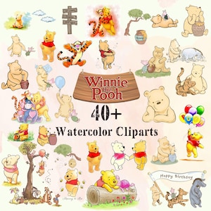 Winnie The Pooh Png Clipart Bundle, Digital Watercolor Classic Winnie Cliparts Files, High Quality INSTANT DOWNLOAD