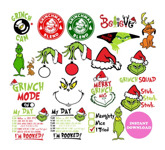 Layered The Grinch Svg Bundle, Dog Max, Believe, Hat, Squad, Coffee, Hand Svg Clipart, Cricut, Vector Cut File, Svg, Png, Dxf, Eps Clip Art