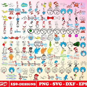 Dr Seuss Svg Layered Item, Dr. Seuss Cat In The Hat Svg Png Clipart, Cricut, Digital Vector Cut File, Horton, Lorax, Fish Files