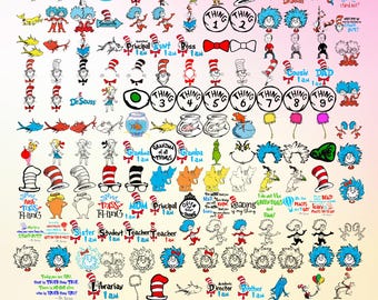 Imágenes prediseñadas SVG de personajes del Dr. Seuss: El Gato con Sombrero, El Lorax, Horton (Archivos digitales)