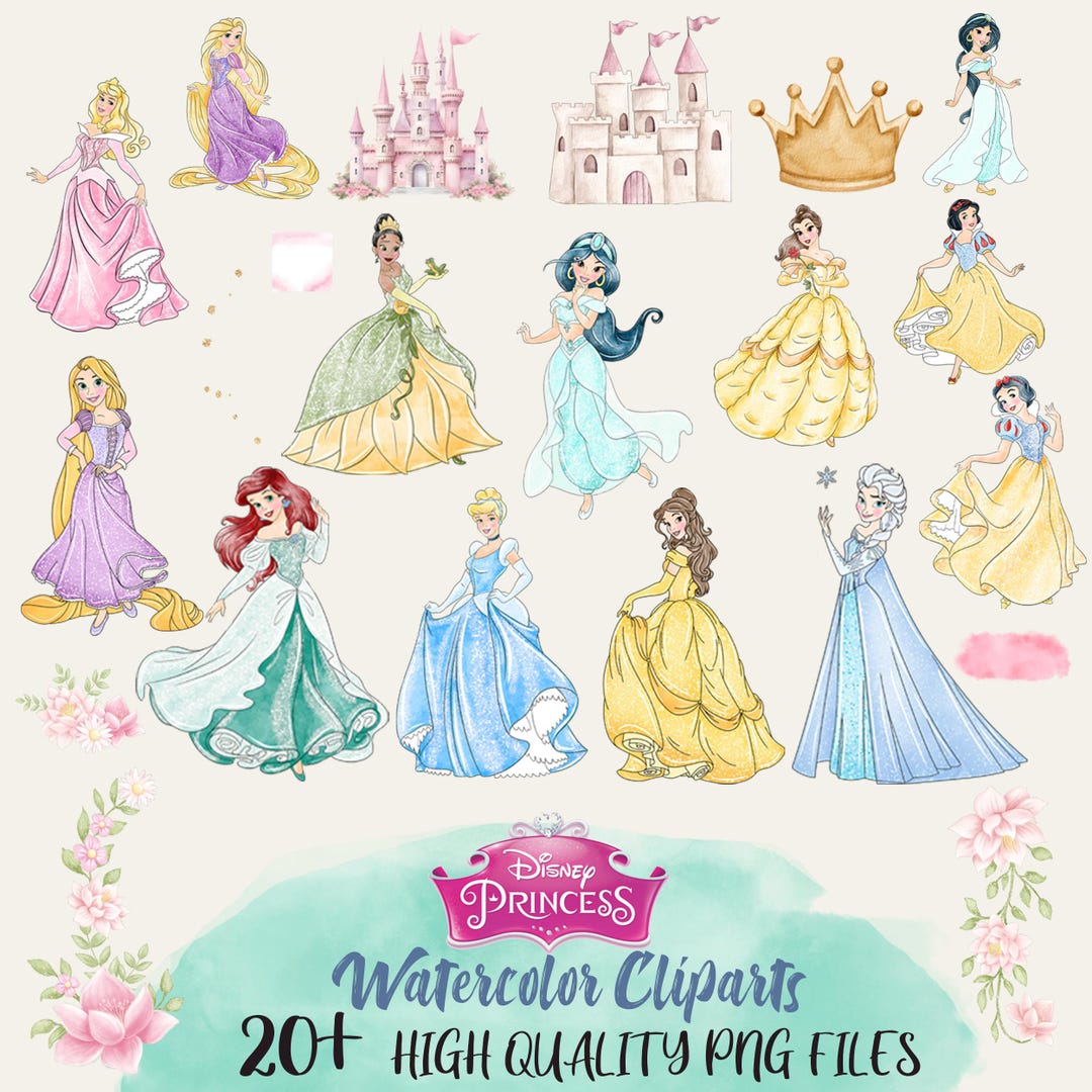Princess Watercolor Clipart PNG Bundle (digital Download) - Etsy
