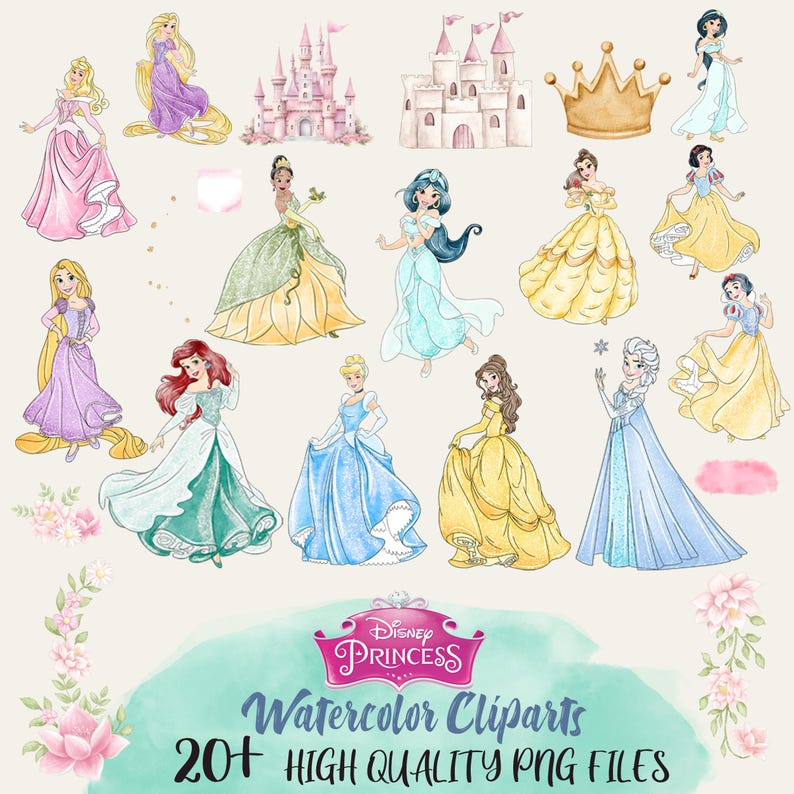 Princess Watercolor Clipart PNG Bundle (digital Download) - Etsy