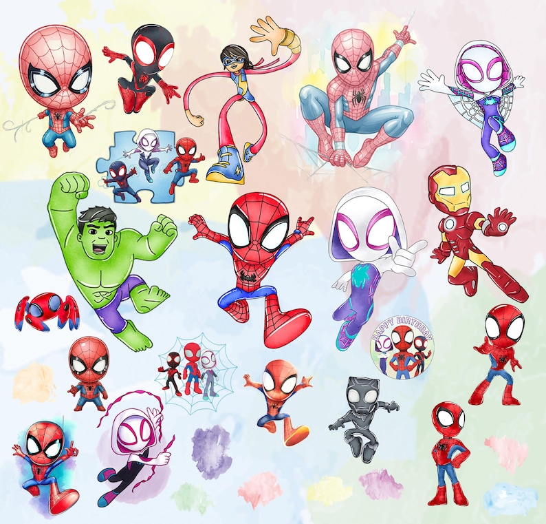 Spidey and His Amazing Friends Watercolor Png Clipart Bundle, Water
