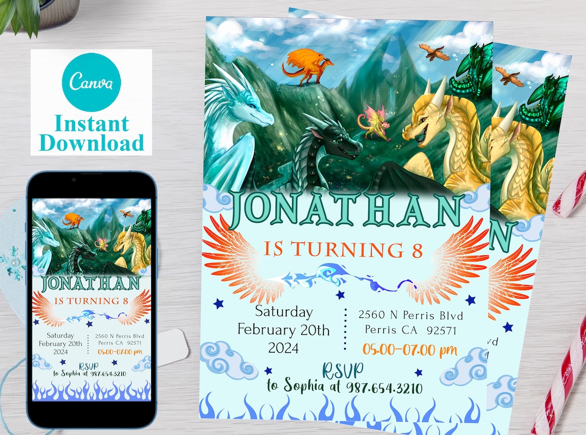 Wings of Fire Birthday Invitation Template, Kids Bday Card (digital) - Etsy