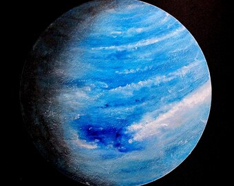 Neptune, acrylic on wood, 20x20 cm round