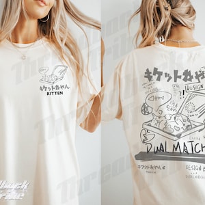 Cute Pizza Cat Shirt, Dual Match Cat Harajuku Oversized Styled Printed Tee Kitty Tee, Cat Dad Shirt, Short-Sleeved Casual Top