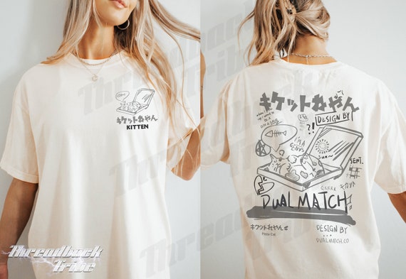 トップス yuhanwang Cat Print Tee Cute Pizza Cat Shirt, Dual Match Cat Harajuku Oversized Styled