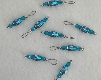 Turquoise Aluminum Barrel Bead Stitch Markers - US 5- Item No. 1161