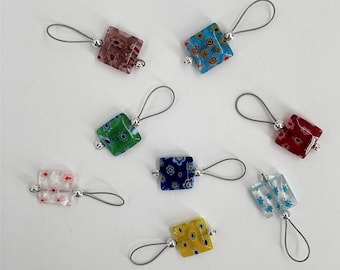 Multi-Colored Square Millefiori Bead Stitch Markers - US 10 - Item No. 535