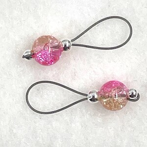 Pink Lemonade Crackle Glass Knitting Stitch Markers US 5 Item No. 534 image 2
