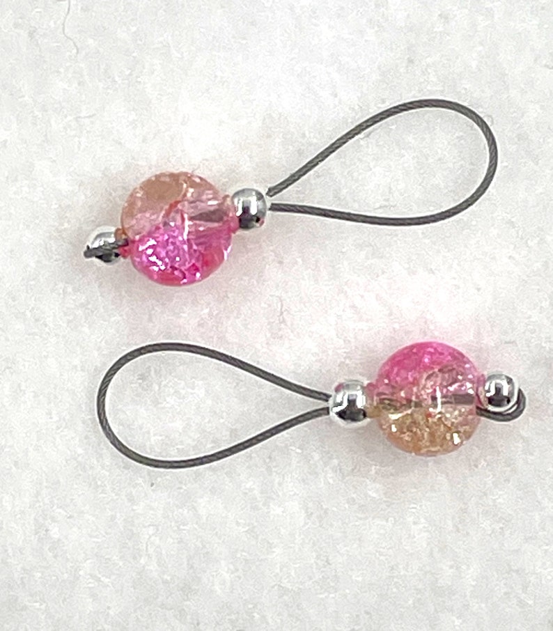 Pink Lemonade Crackle Glass Knitting Stitch Markers US 5 Item No. 534 image 2