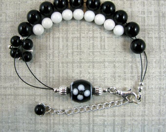 Row Counter Knitting Abacus Bracelet - With or Without Extender - Black Onyx Gemstone - Item No. 1092