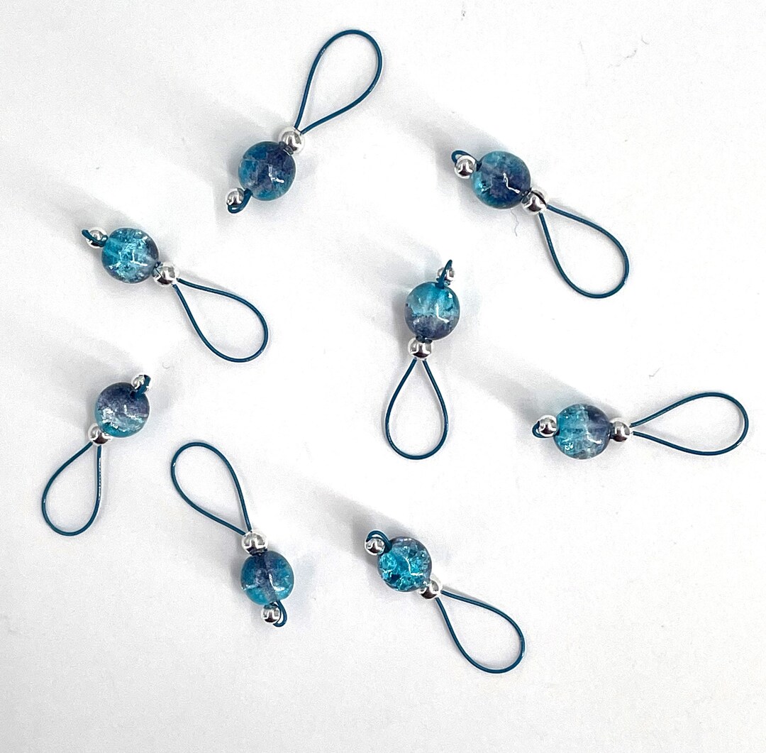 Navy and Aqua Crackle Glass Knitting Stitch Markers - US 5 - Item No ...