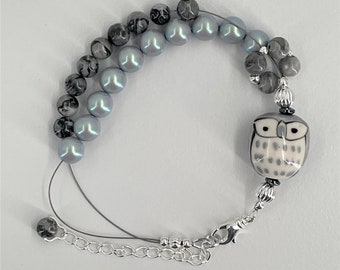 Gray Owl Row Counter Knitting Abacus Bracelet - Item No. 1292