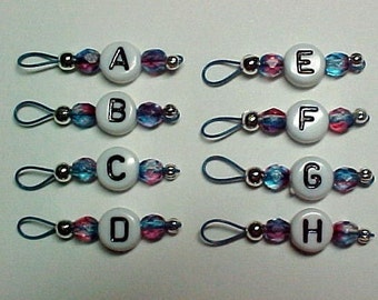 Blue and Pink Letter Stitch Markers for Sock Knitters - US 5 - Item No. 430