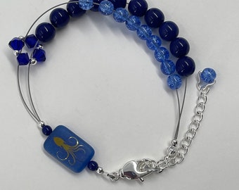 Cobalt Blue Octopus - Knitting and Crochet Abacus Row Counting Bracelet - Item No. 1394
