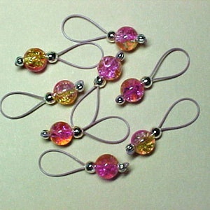 Pink Lemonade Crackle Glass Knitting Stitch Markers  - US 10 - Item No. 534