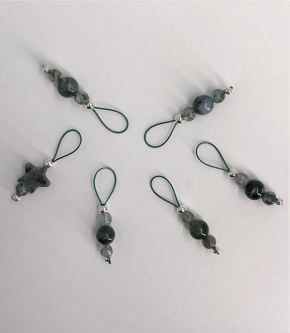 5 Plus 1 Moss Agate Handmade Stitch Marker - US 10 - Item No. 1227