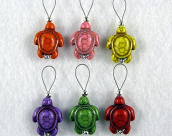 Multi-Colored Howlite Turtles Stitch Markers - Set of 6 - US 10 - Item No. 976