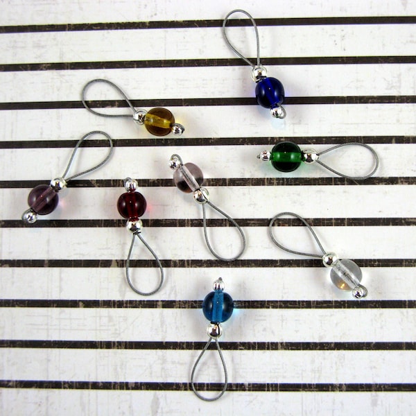 Rainbow Czech Glass Stitch Markers - US 10 - Item No. 786