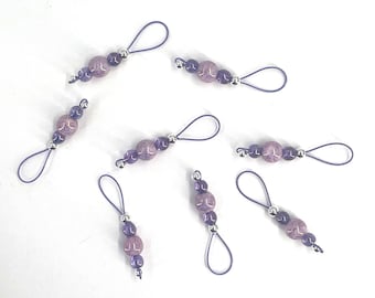 Mauve Granite Glass Stitch Markers on Lavender Colored Wire - US 10 - Item No. 1151
