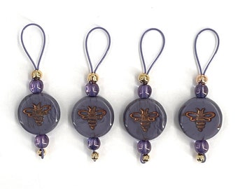 Buzz-Lavender and Gold Bee Stitch Markers - US 10 - Item No. 1407