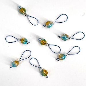 Aqua and Cantaloupe Crackle Glass Knitting Stitch Markers US 10 Item No. 1399 image 1