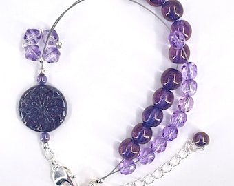 Czech Purple Iris Origami Row Counter Knitting Abacus Bracelet - Item No 1388