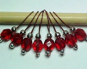 Ruby Red Stitch Markers on Brick Red Wire - US 5 - Item No. 441