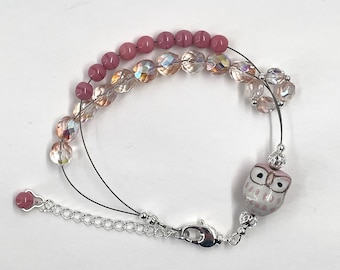 Pink Owl Row Counter Abacus Bracelet for Knitting and Crochet - Item No. 927