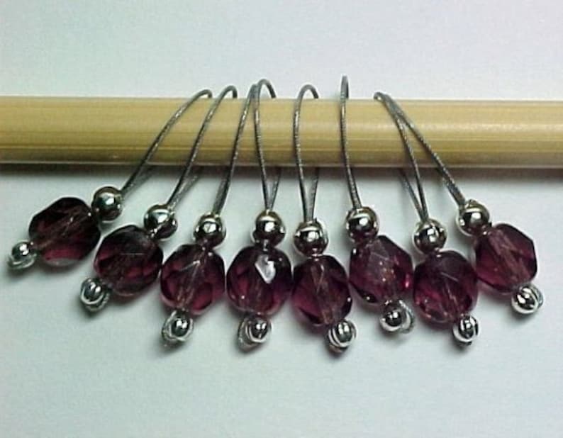 Stitch Markers Amethyst Czech Glass Beads US 10 Item No. 455 image 1