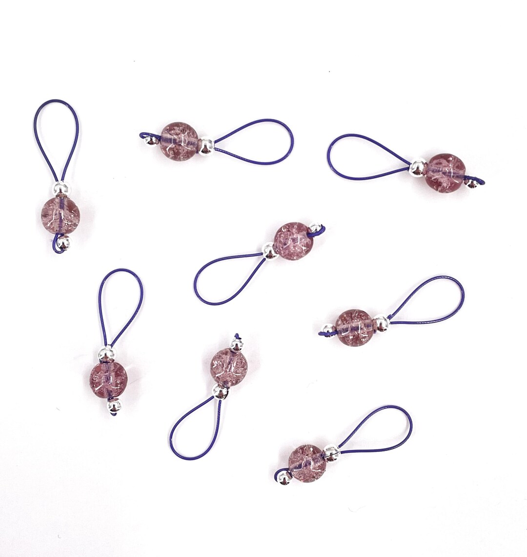 Mauve Crackle Glass Stitch Markers on Plum Purple Wire - US 10 - Item ...