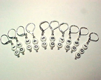 Numbered Removable Leverback Stitch Markers - 10 to 100 - Item No. 812